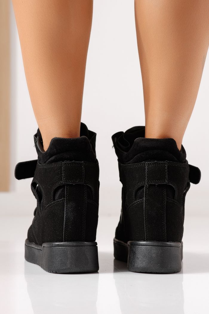 Adidasi dama cu platforma negri din piele ecologica intoarsa Martina #30047