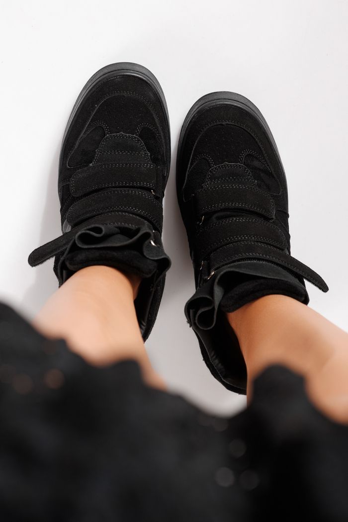 Adidasi dama cu platforma negri din piele ecologica intoarsa Martina #30047