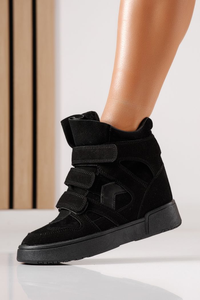 Adidasi dama cu platforma negri din piele ecologica intoarsa Martina #30047