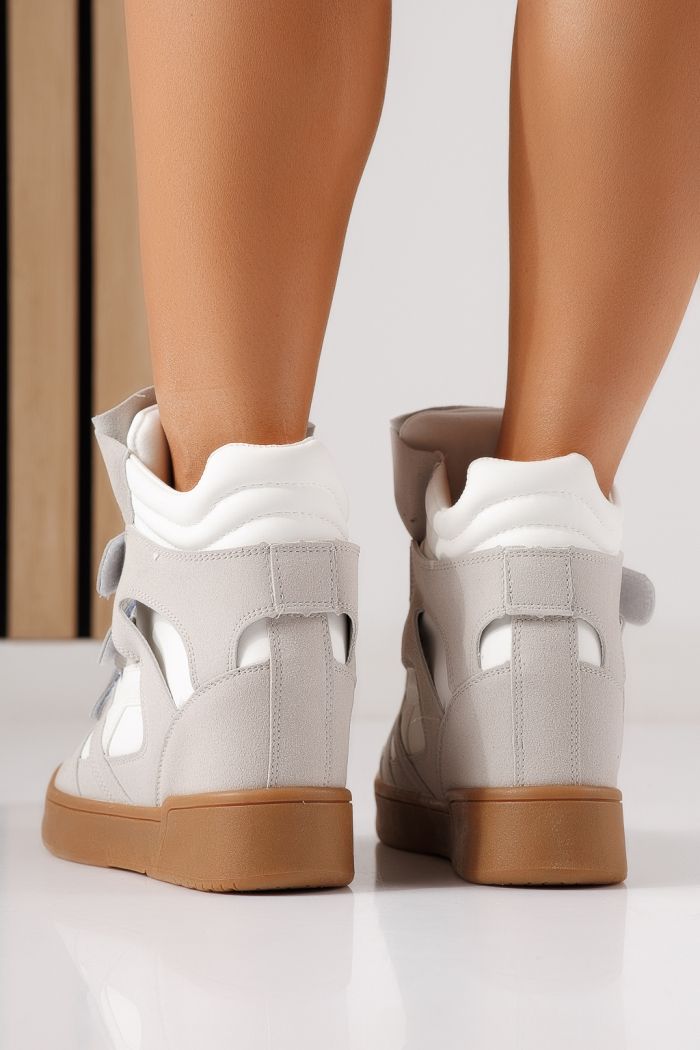 Adidasi dama cu platforma albi din piele ecologica intoarsa Martina #30049
