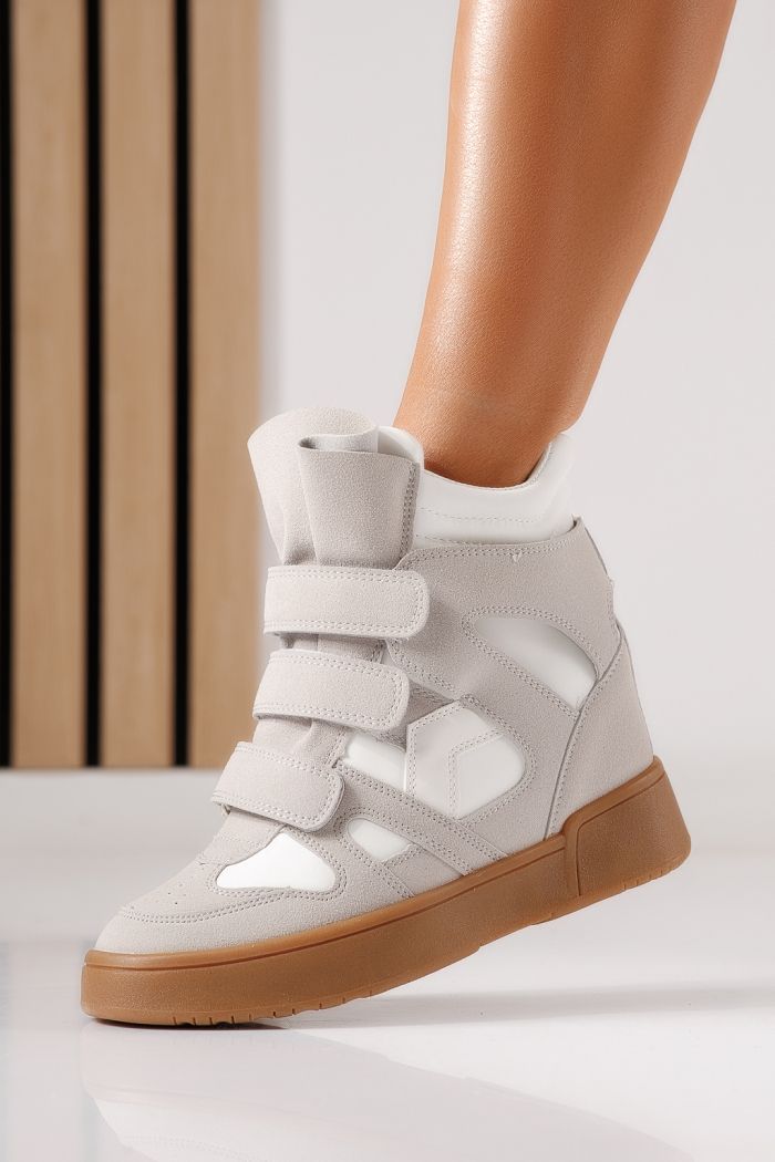 Adidasi dama cu platforma albi din piele ecologica intoarsa Martina #30049