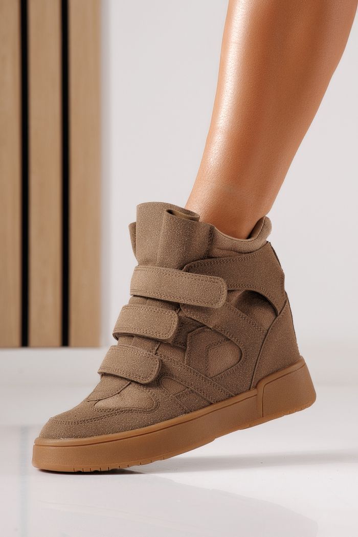 Adidasi dama cu platforma khaki din piele ecologica intoarsa Martina #30048