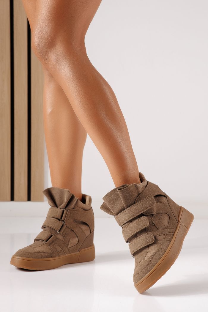 Adidasi dama cu platforma khaki din piele ecologica intoarsa Martina #30048
