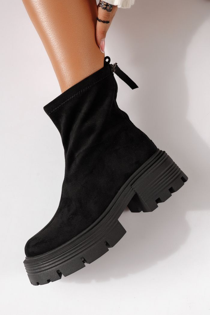 Ghete dama captusite negre din piele ecologica intoarsa Lorelei #30095