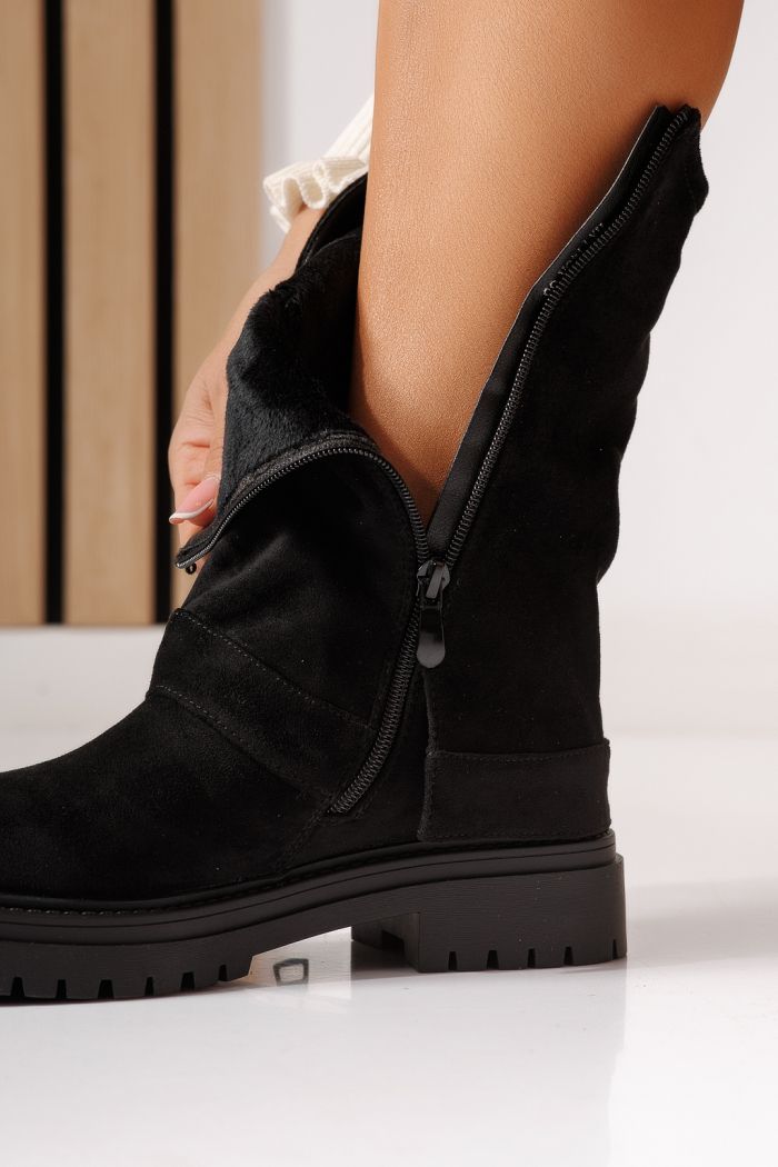 Ghete dama captusite negre din piele ecologica intoarsa Caterina #30059