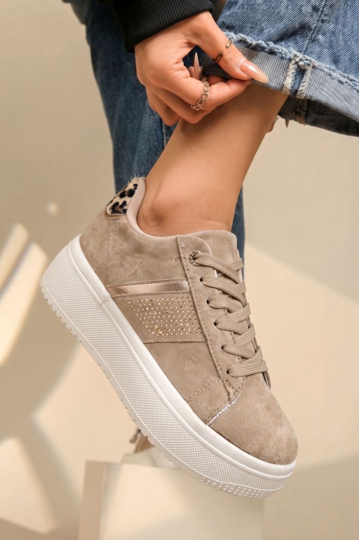 Adidasi dama khaki din piele ecologica intoarsa Kaia #25534