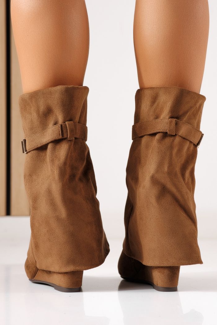 Cizme scurte dama captusite khaki din piele ecologica intoarsa Aurelia #30076