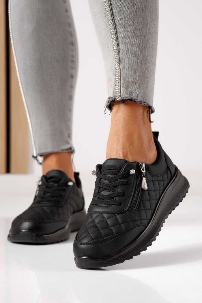 Pantofi casual dama captusiti negri din piele ecologica Viana #30139