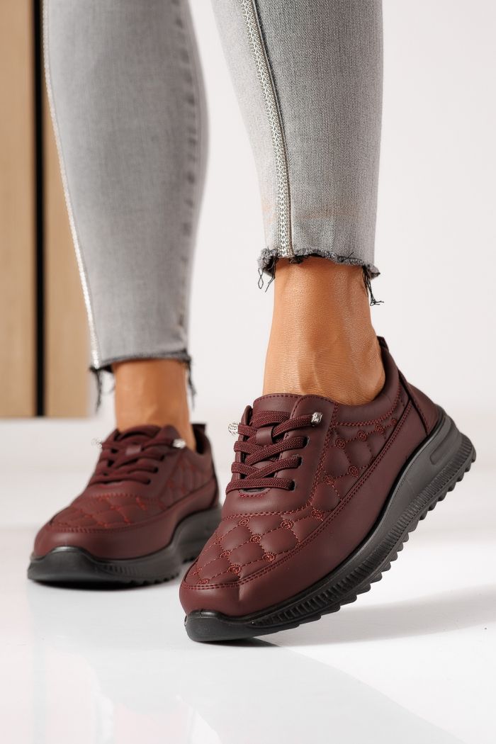 Pantofi casual dama captusiti bordo din piele ecologica Arlena #30130