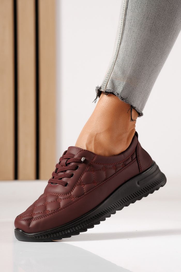 Pantofi casual dama captusiti bordo din piele ecologica Arlena #30130