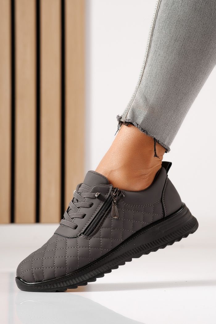 Pantofi casual dama captusiti gri din piele ecologica Lelia #30137