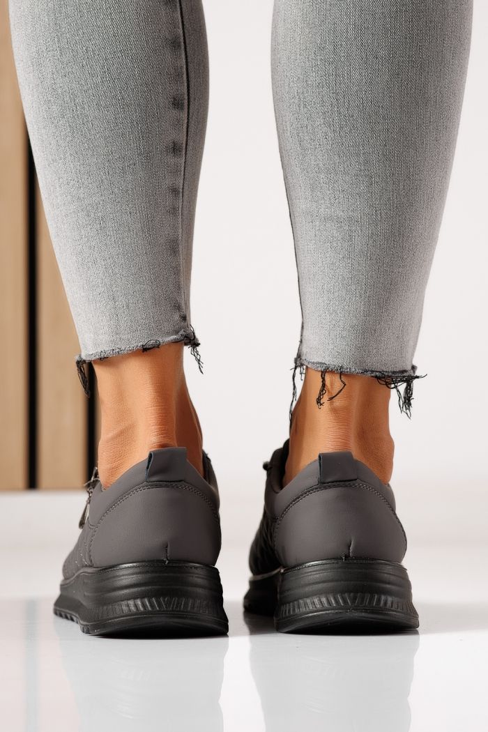 Pantofi casual dama captusiti gri din piele ecologica Lelia #30137