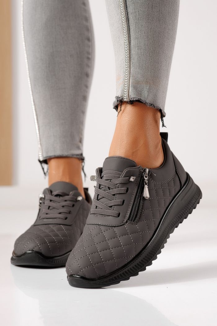 Pantofi casual dama captusiti gri din piele ecologica Lelia #30137