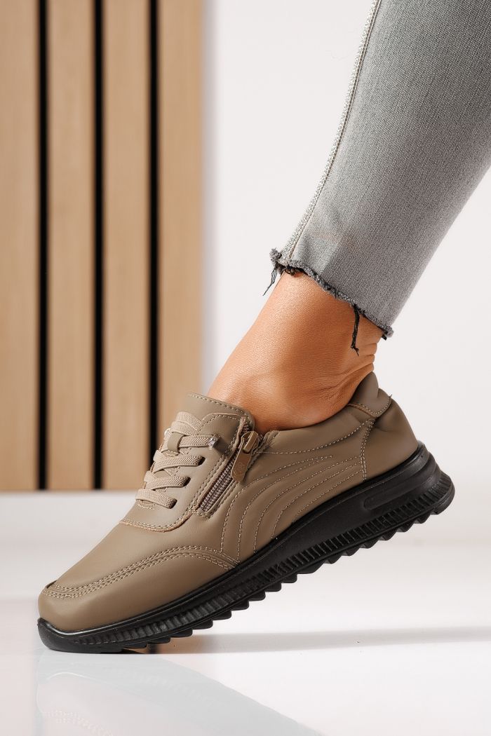 Pantofi casual dama captusiti khaki din piele ecologica Orielle #30125