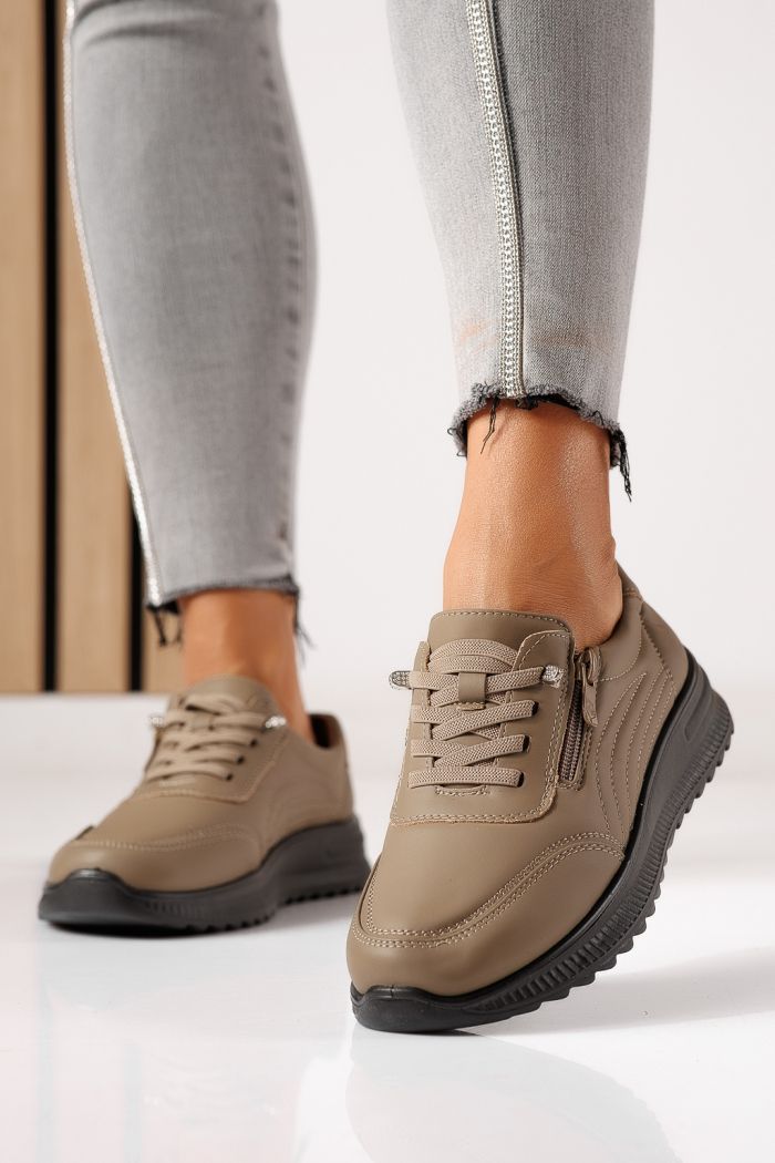 Pantofi casual dama captusiti khaki din piele ecologica Orielle #30125