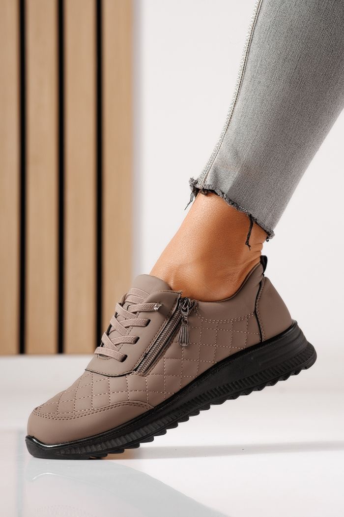 Pantofi casual dama captusiti khaki din piele ecologica Viana #30140