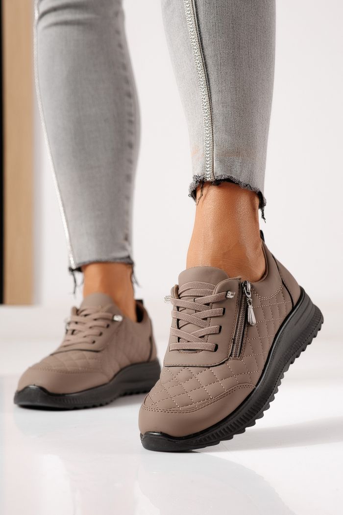 Pantofi casual dama captusiti khaki din piele ecologica Viana #30140
