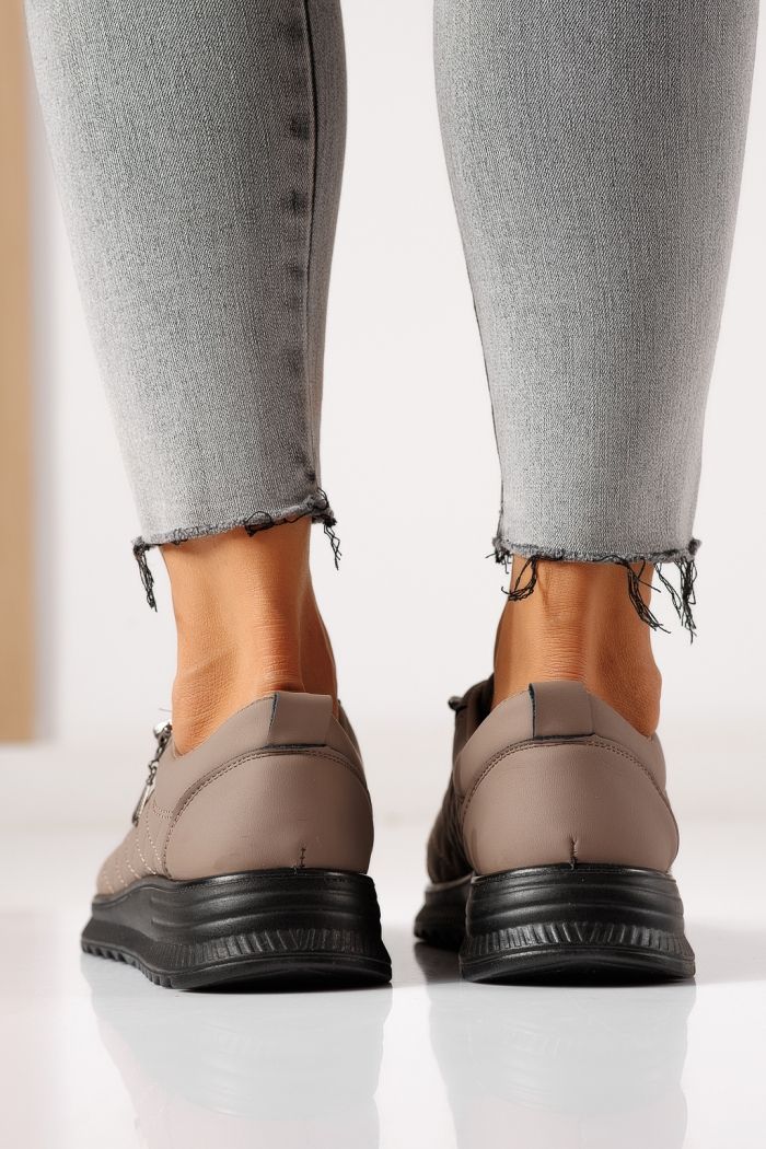 Pantofi casual dama captusiti khaki din piele ecologica Lelia #30134