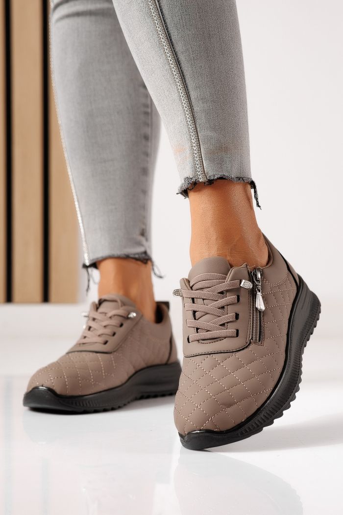 Pantofi casual dama captusiti khaki din piele ecologica Lelia #30134