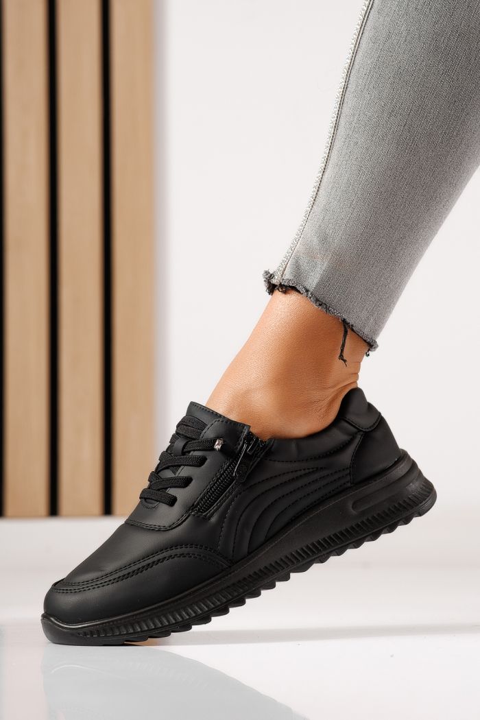 Pantofi casual dama captusiti negri din piele ecologica Orielle #30129