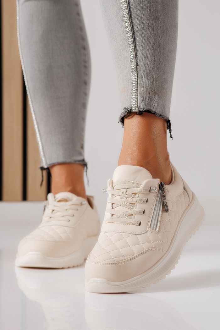 Pantofi casual dama captusiti bej din piele ecologica Viana #30138