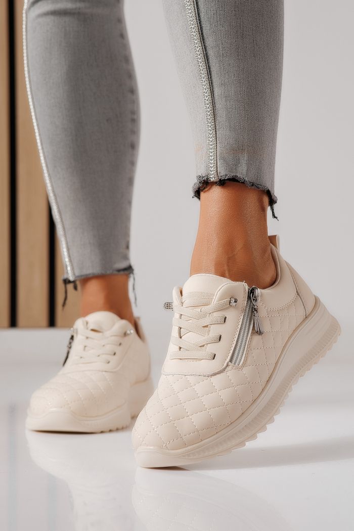 Pantofi casual dama captusiti bej din piele ecologica Lelia #30136