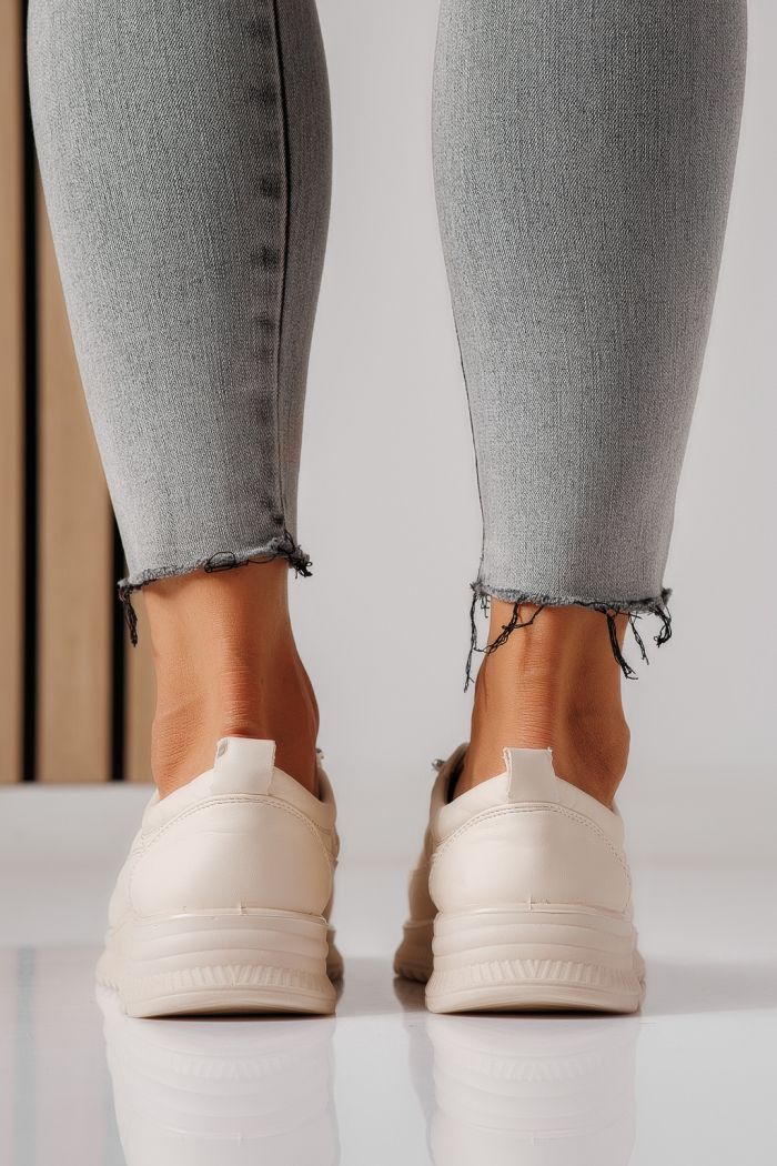 Pantofi casual dama captusiti bej din piele ecologica Arlena #30132