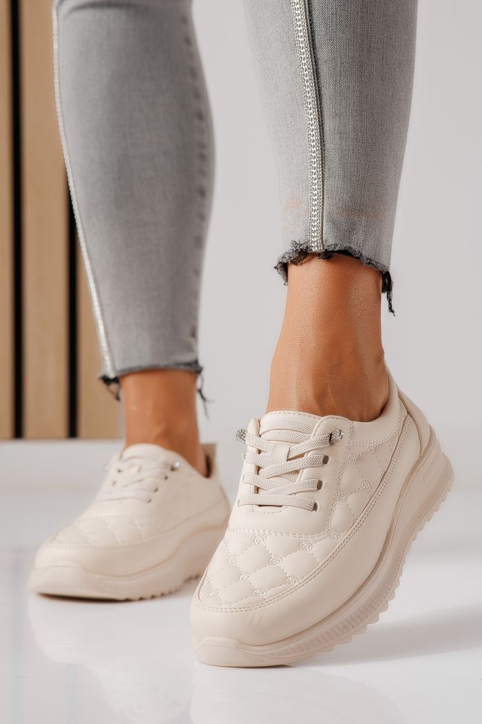 Pantofi casual dama captusiti bej din piele ecologica Arlena #30132
