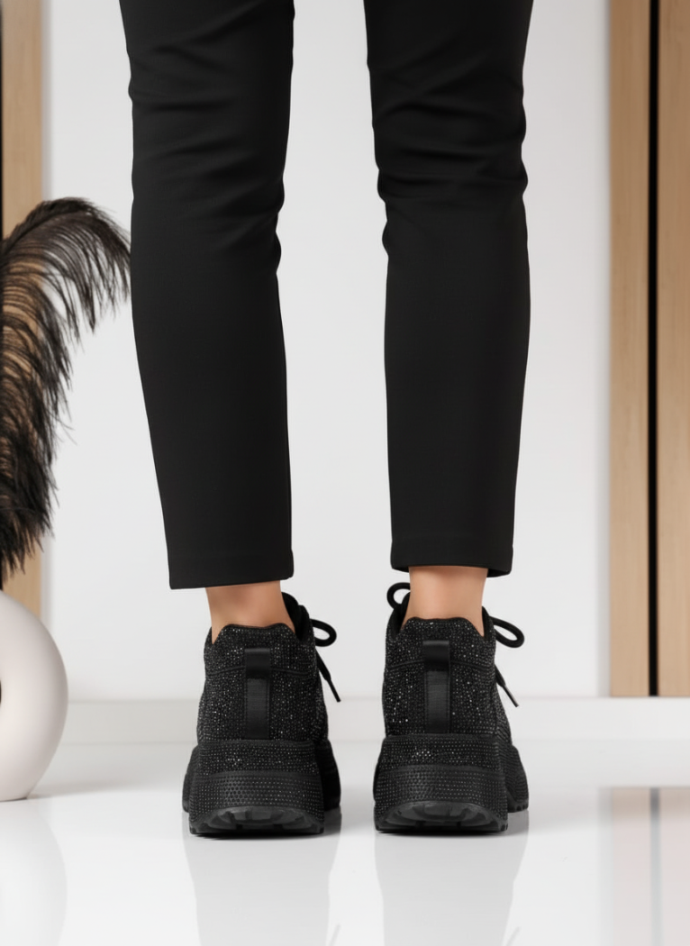 Ghete sport dama îmblanite negre din piele ecologica intoarsa Miriam #30255