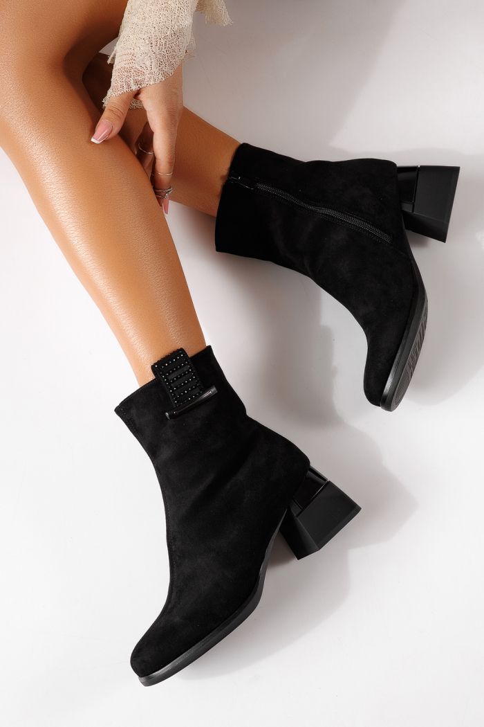 Botine dama vatuite negre din piele ecologica intoarsa Auren #30143