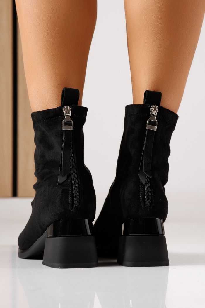 Botine dama vatuite negre din piele ecologica intoarsa Avelia #30145