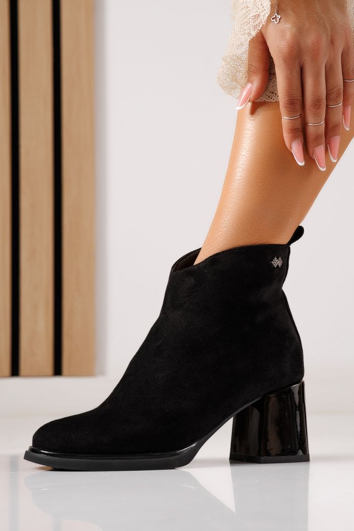Botine dama vatuite negre din piele ecologica intoarsa Clara #30206
