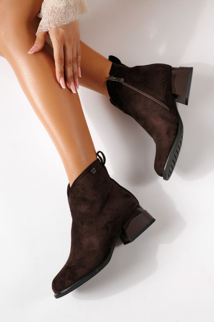 Botine dama vatuite maro din piele ecologica intoarsa Ilinca #30250