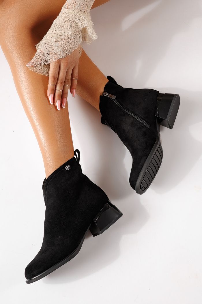 Botine dama vatuite negre din piele ecologica intoarsa Ilinca #30249