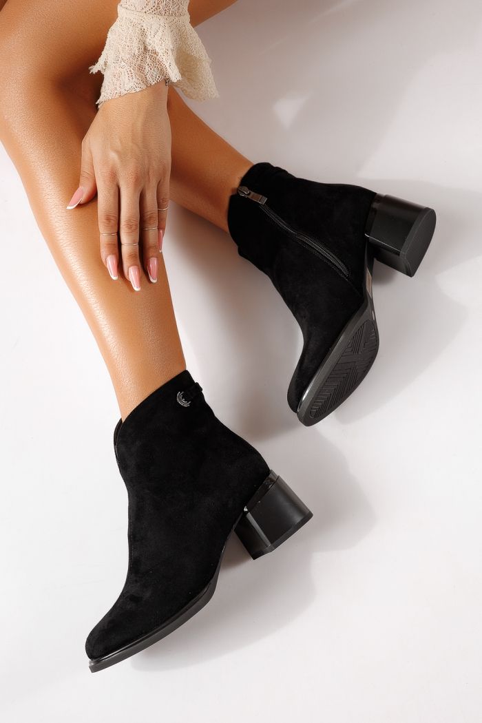 Botine dama vatuite negre din piele ecologica intoarsa Eliza #30235