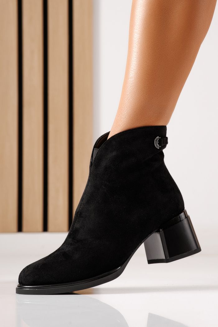 Botine dama vatuite negre din piele ecologica intoarsa Eliza #30235