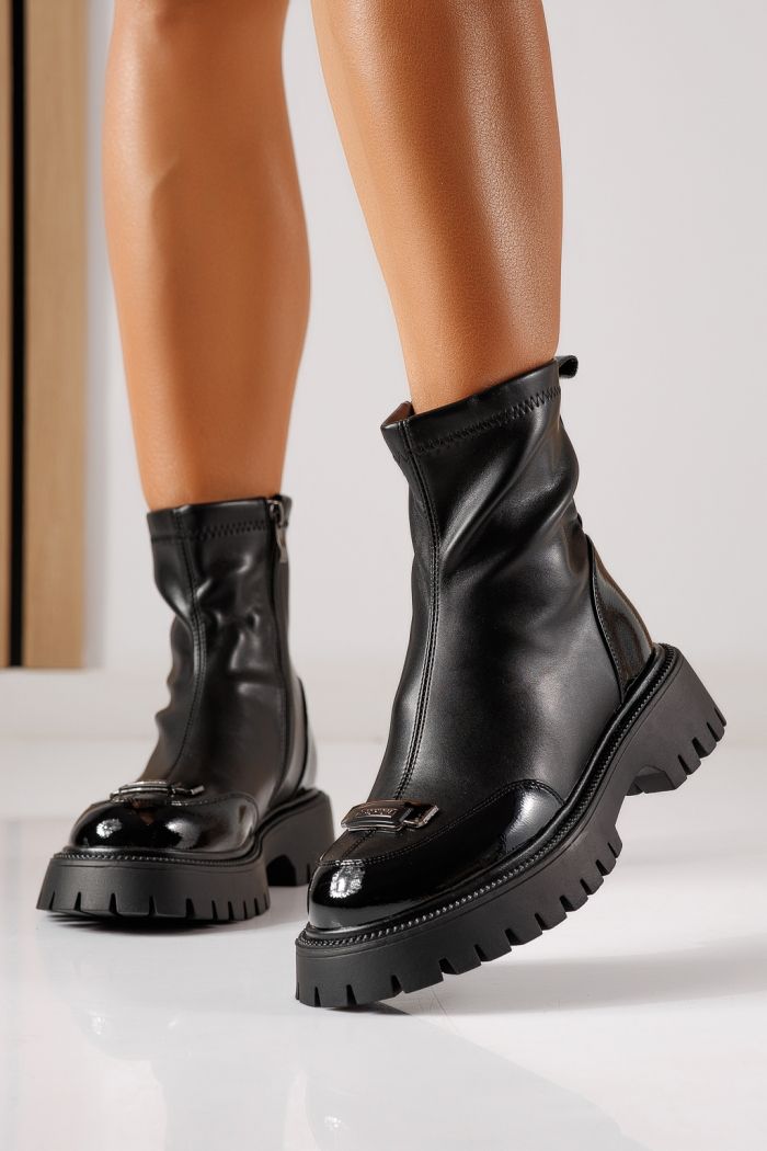Ghete dama vatuite negre din piele ecologica Iris #30208