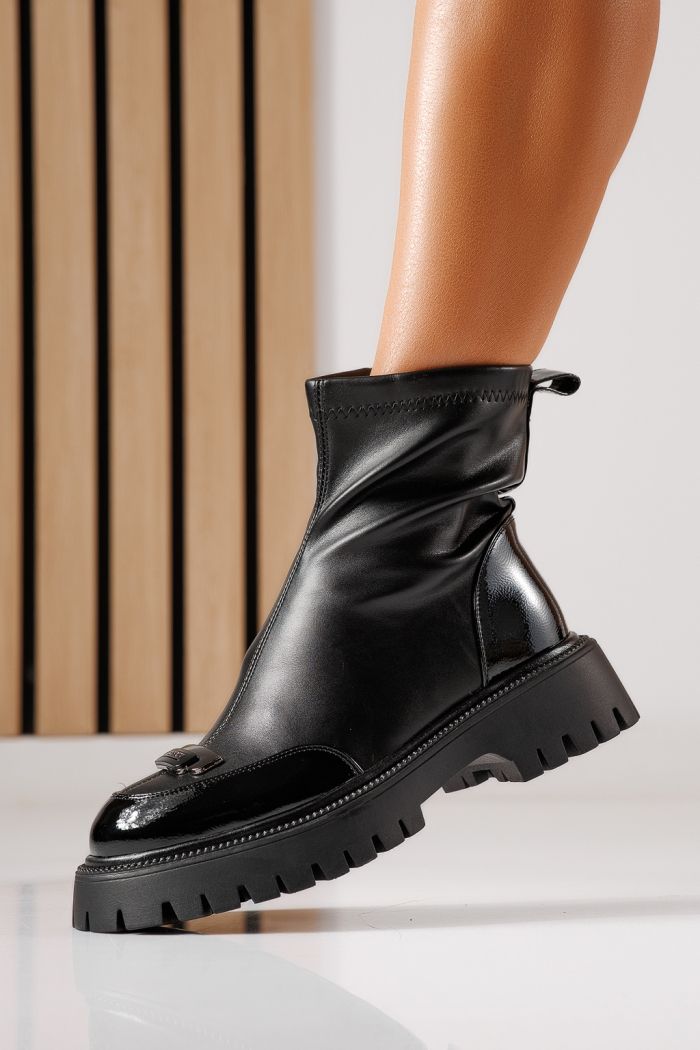 Ghete dama vatuite negre din piele ecologica Iris #30208