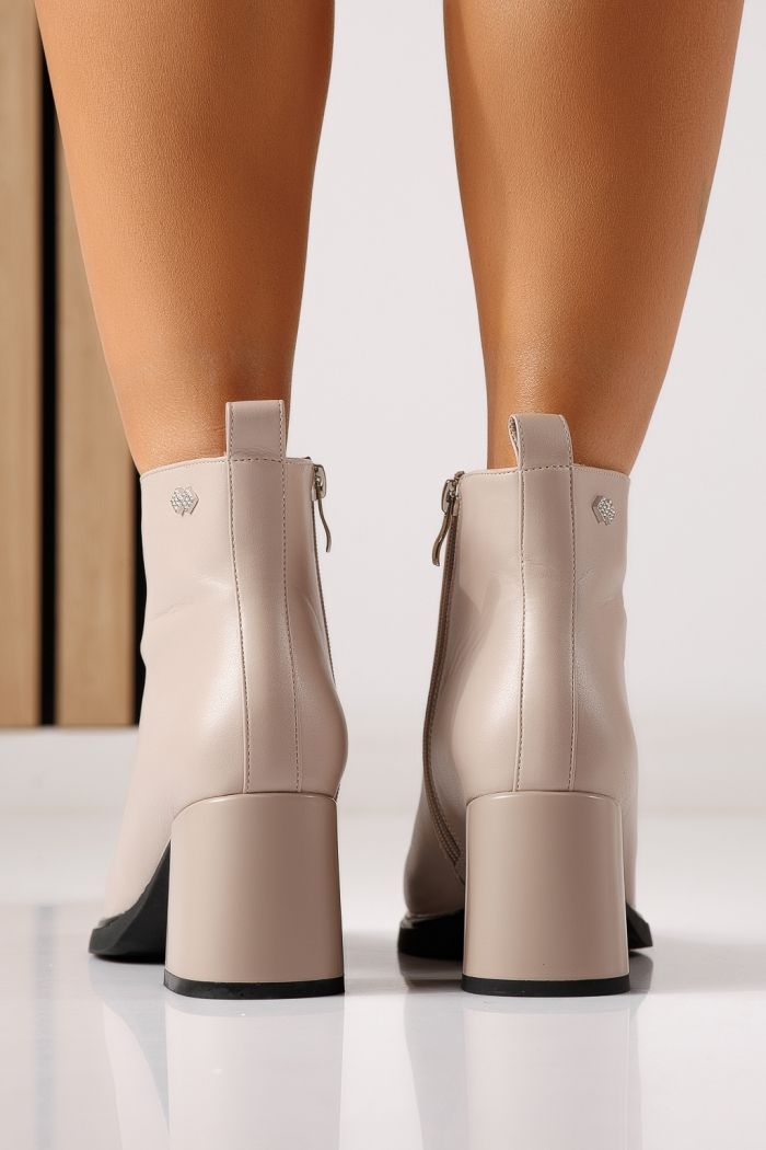 Botine dama vatuite bej din piele ecologica Clara #30203