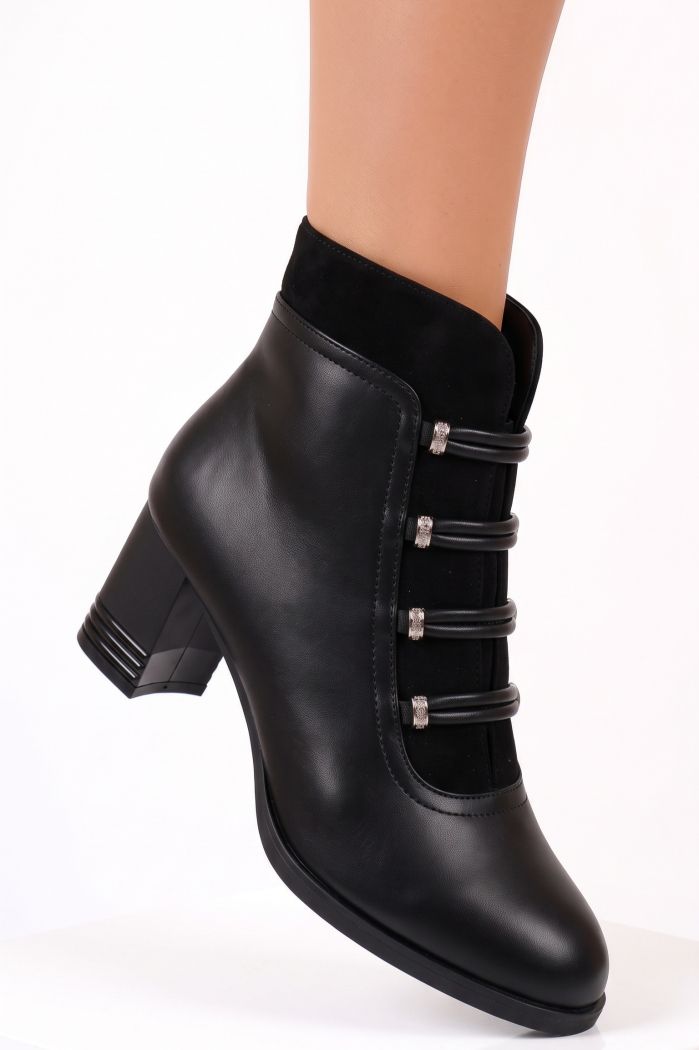 Botine dama vatuite negre din piele ecologica Iris #30302