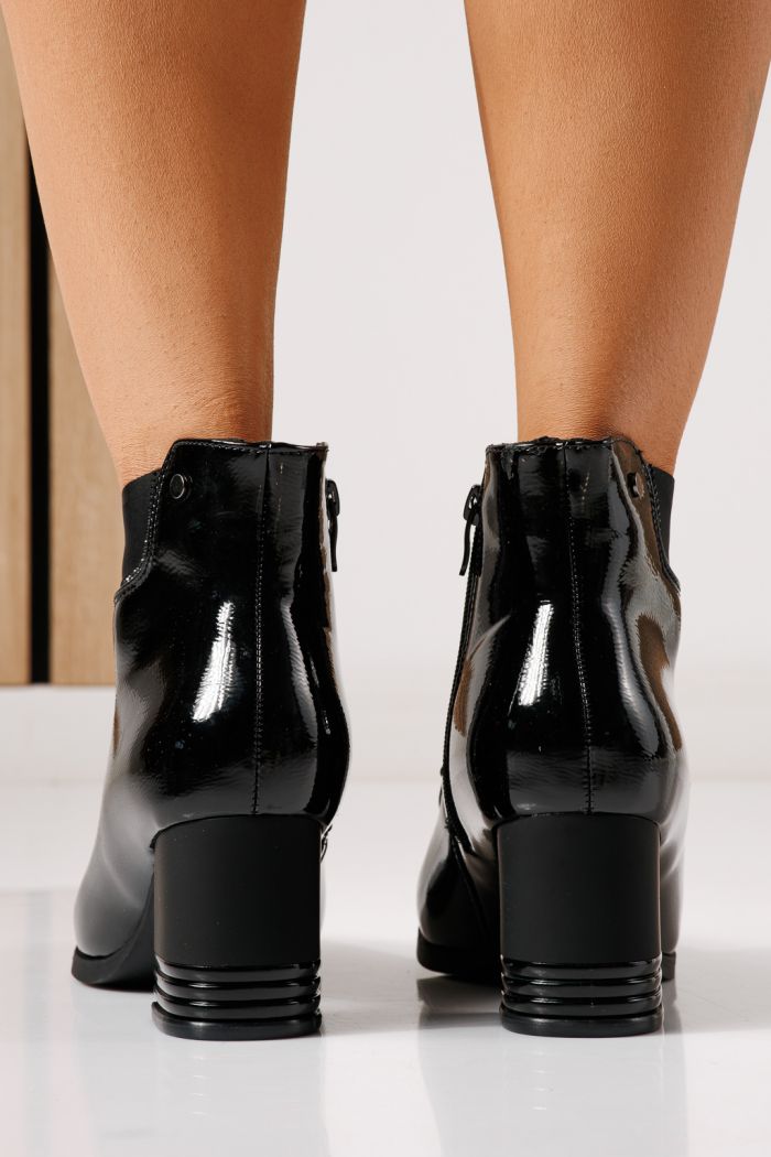 Botine dama vatuite negre din piele ecologica lacuita Nova #30301
