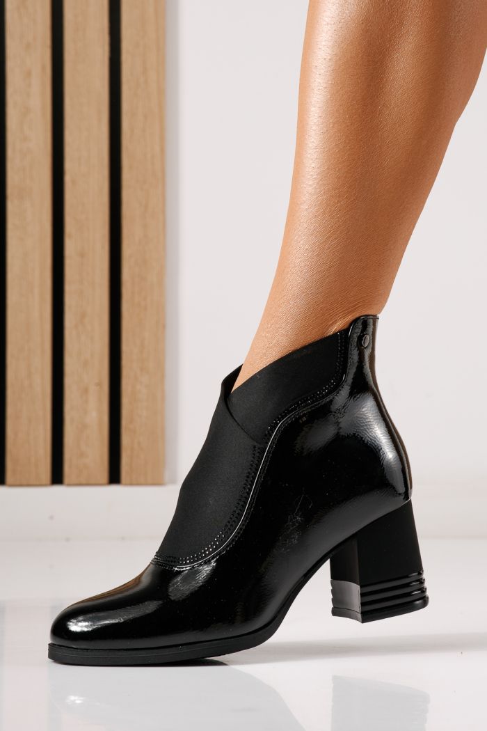Botine dama vatuite negre din piele ecologica lacuita Nova #30301