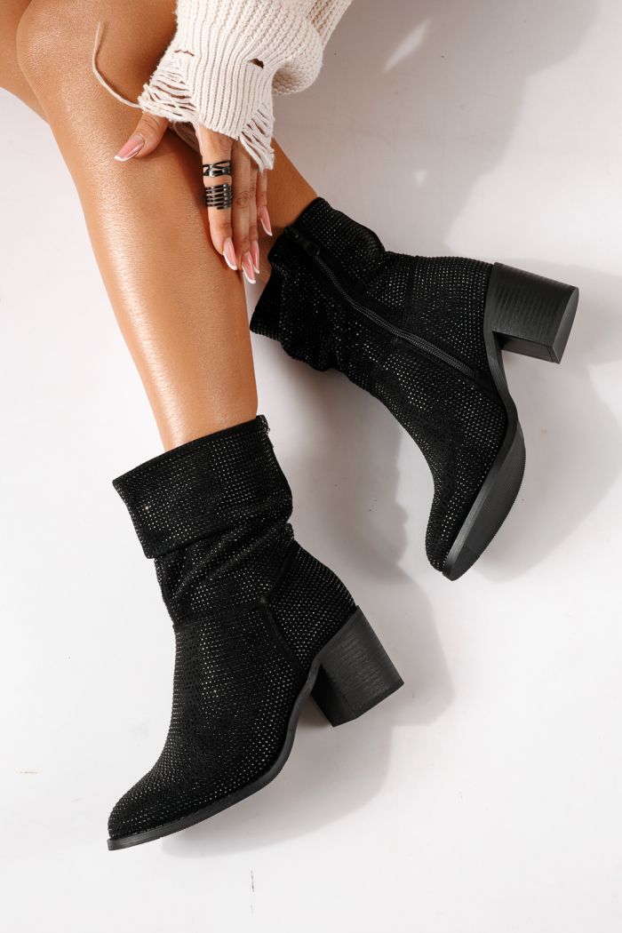 Botine dama vatuite negre din piele ecologica intoarsa Christy  #30353