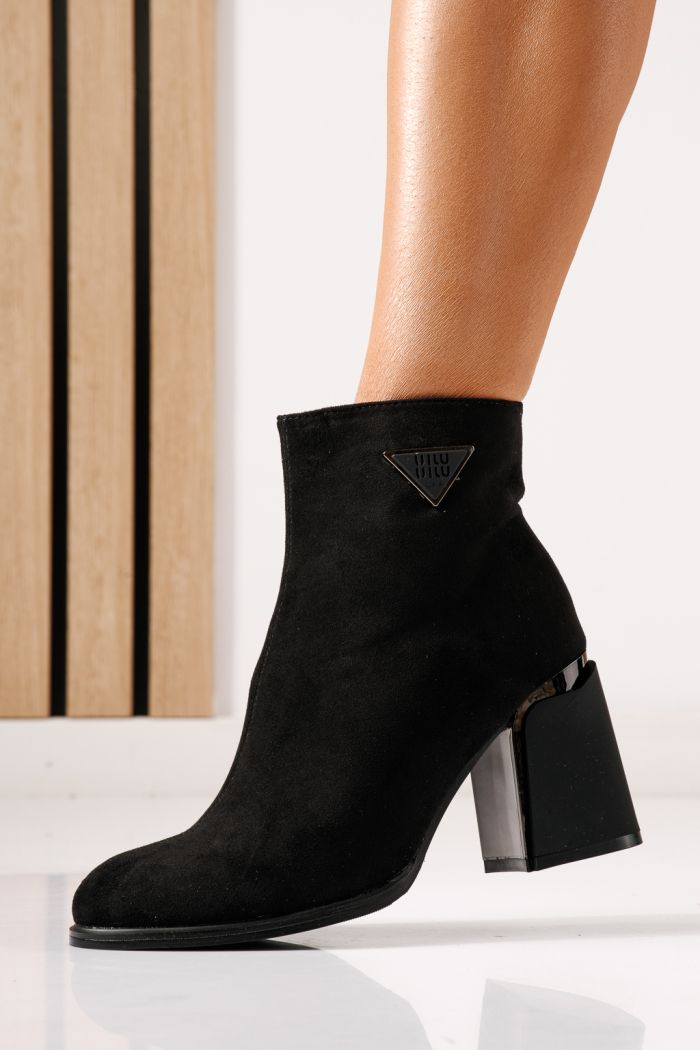 Botine dama vatuite negre din piele ecologica intoarsa Ayala #30340