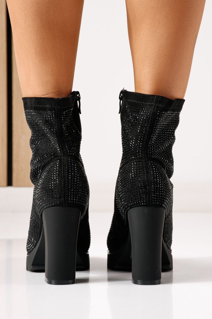 Botine dama vatuite negre din piele ecologica intoarsa Elara #30306