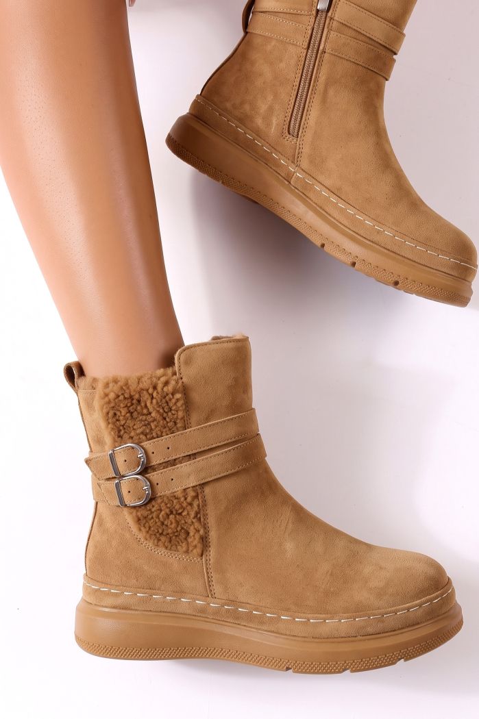 Ghete dama îmblanite Camel din piele ecologica intoarsa Armina #30395