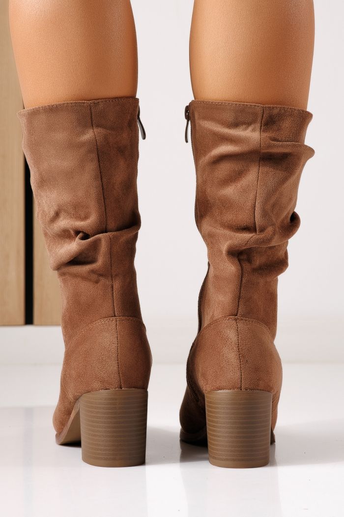 Cizme scurte dama vatuite khaki din piele ecologica intoarsa Keren #30348