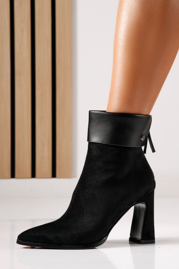 Botine dama vatuite negre din piele ecologica intoarsa Lucie #30380