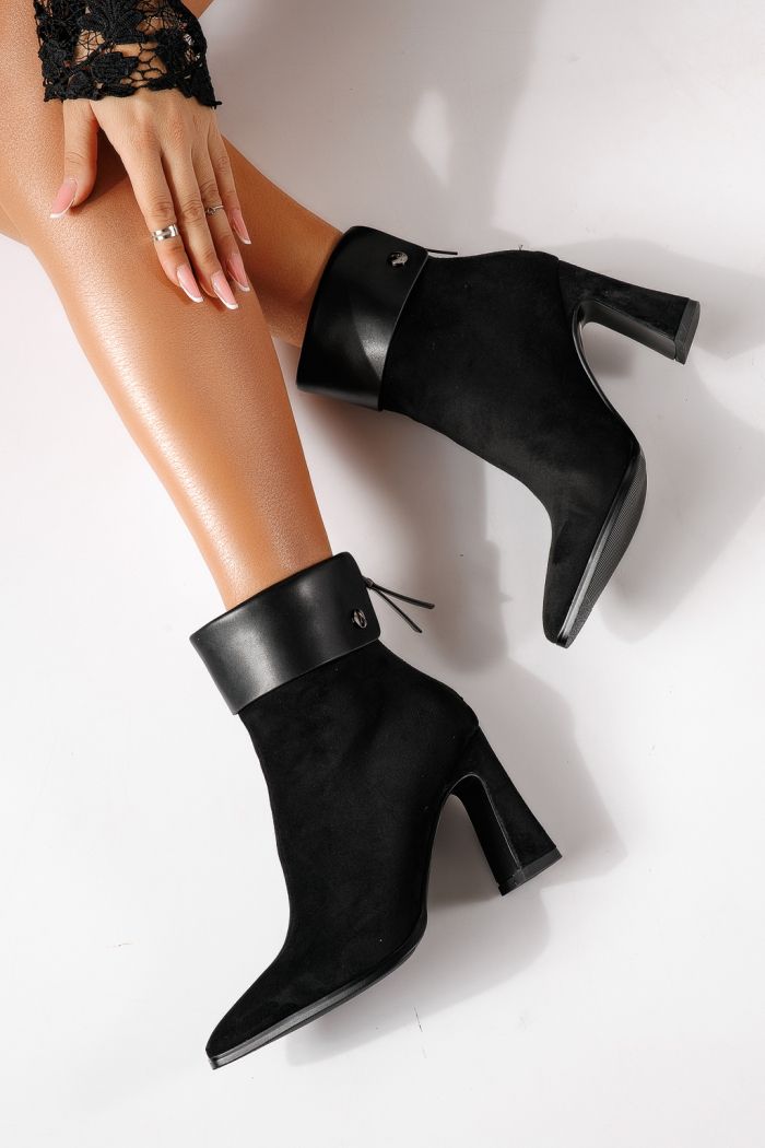Botine dama vatuite negre din piele ecologica intoarsa Lucie #30380