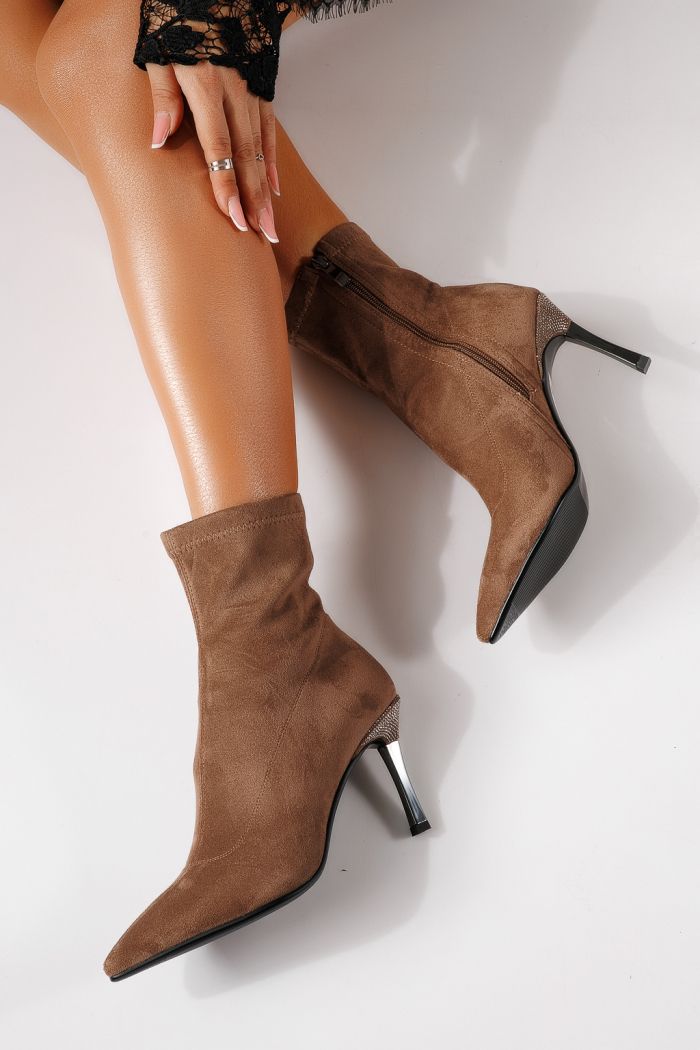 Botine  dama vatuite khaki din piele ecologica intoarsa  Elena #30385